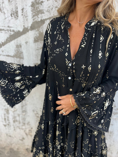 Luna® | Boho Metallic Shirt Dress