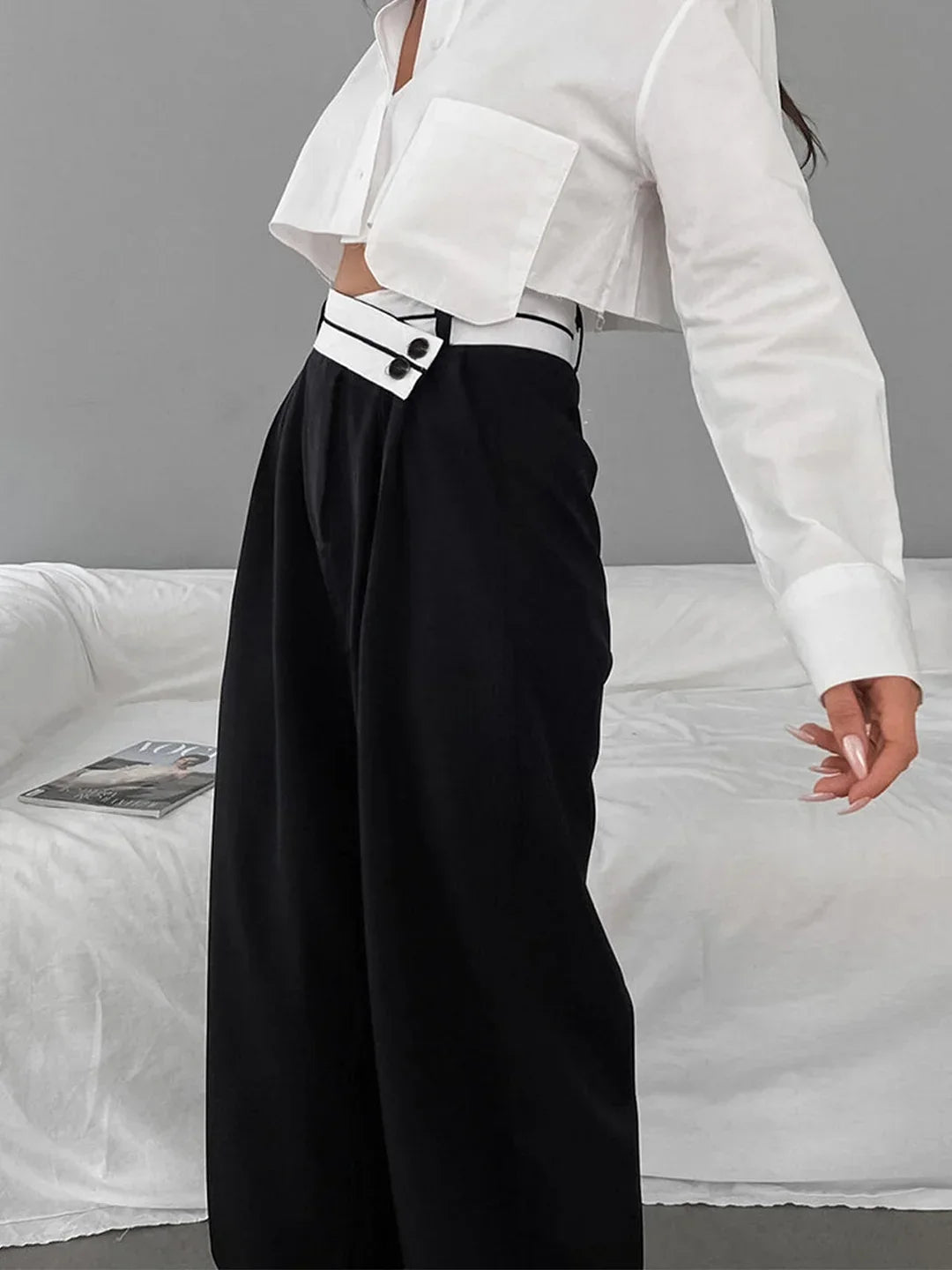 Luna | Asymmetrical Waist Wide Leg Pants