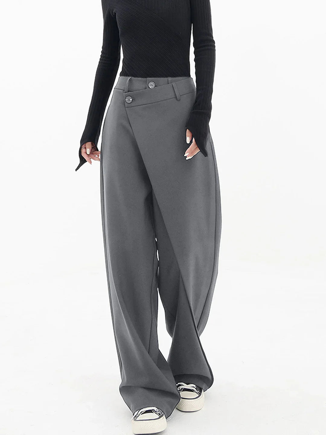 Arden  | Asymmetrical Button Wide-Leg Trousers