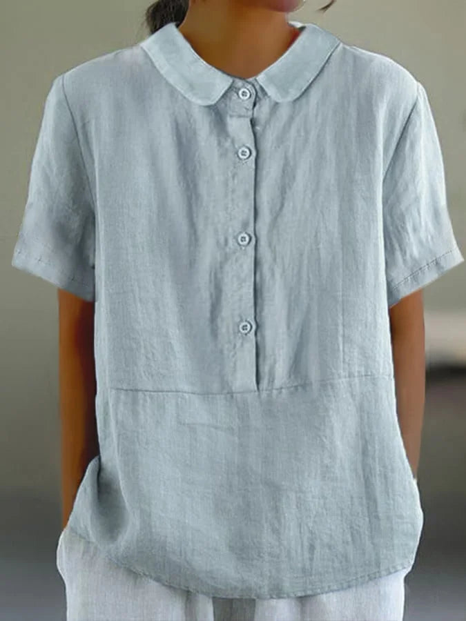 Axelle | Short Sleeve Cotton Linen Blouse