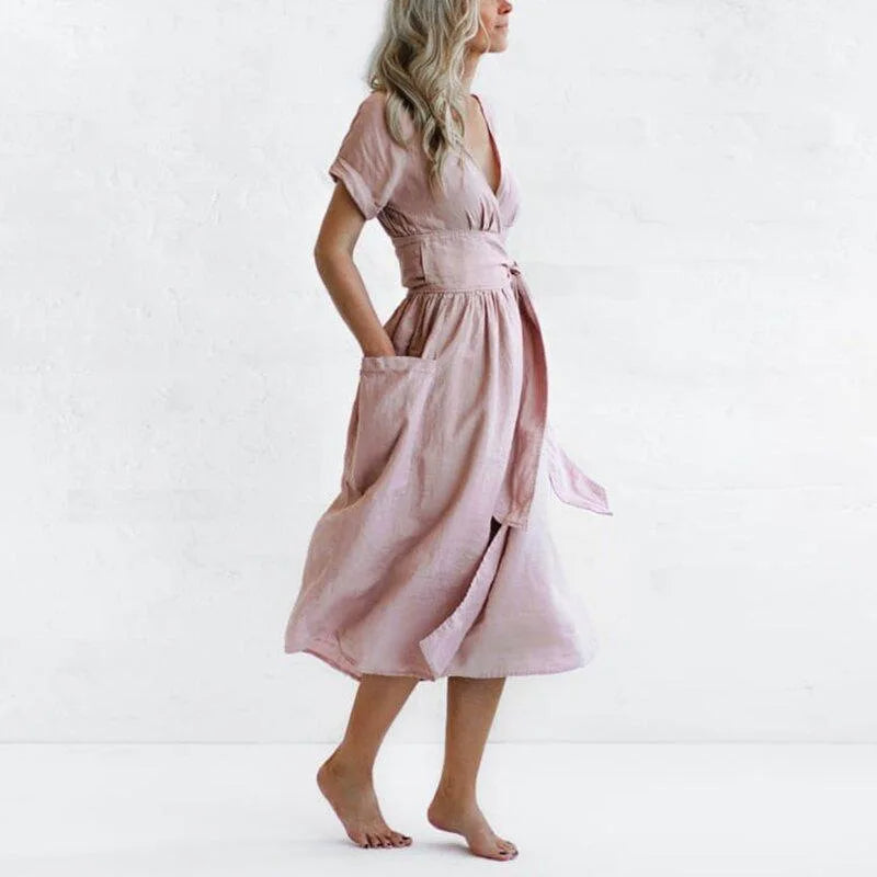 Ines | Solid Color Cotton Linen Strappy Dress