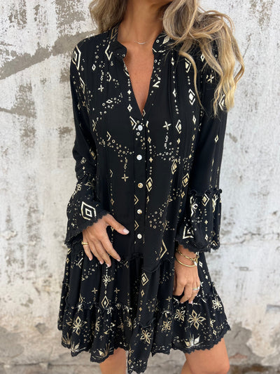 Luna® | Boho Metallic Shirt Dress