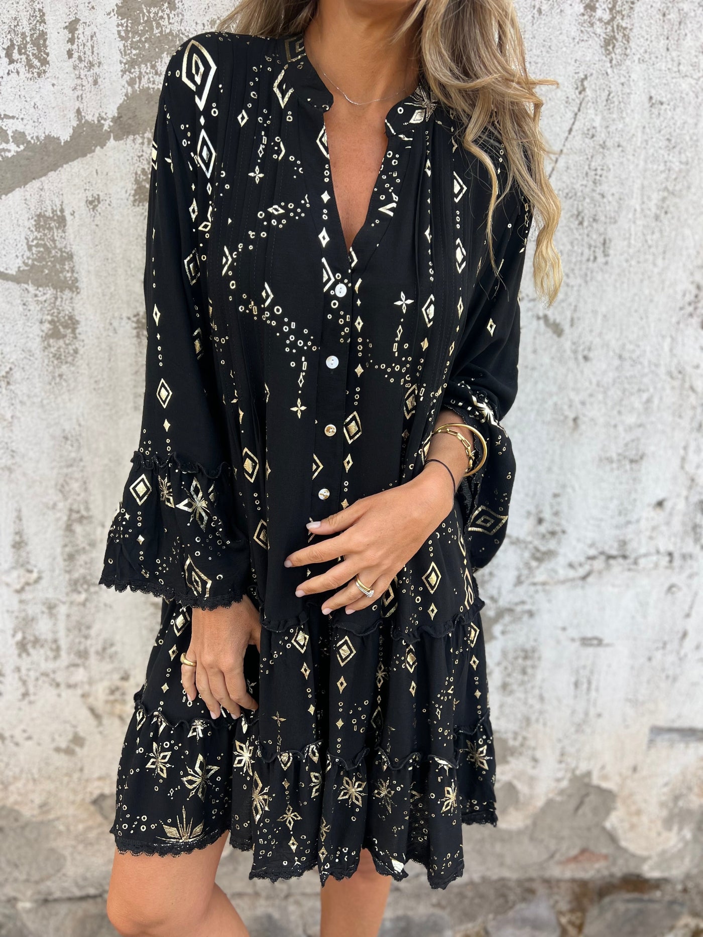 Luna® | Boho Metallic Shirt Dress