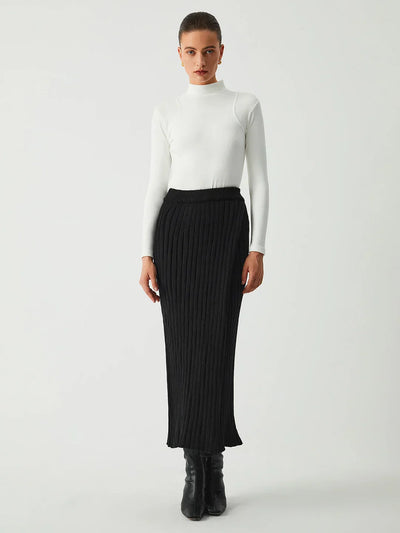 Sienna | Ribbed Knit Midi Slit Skirt