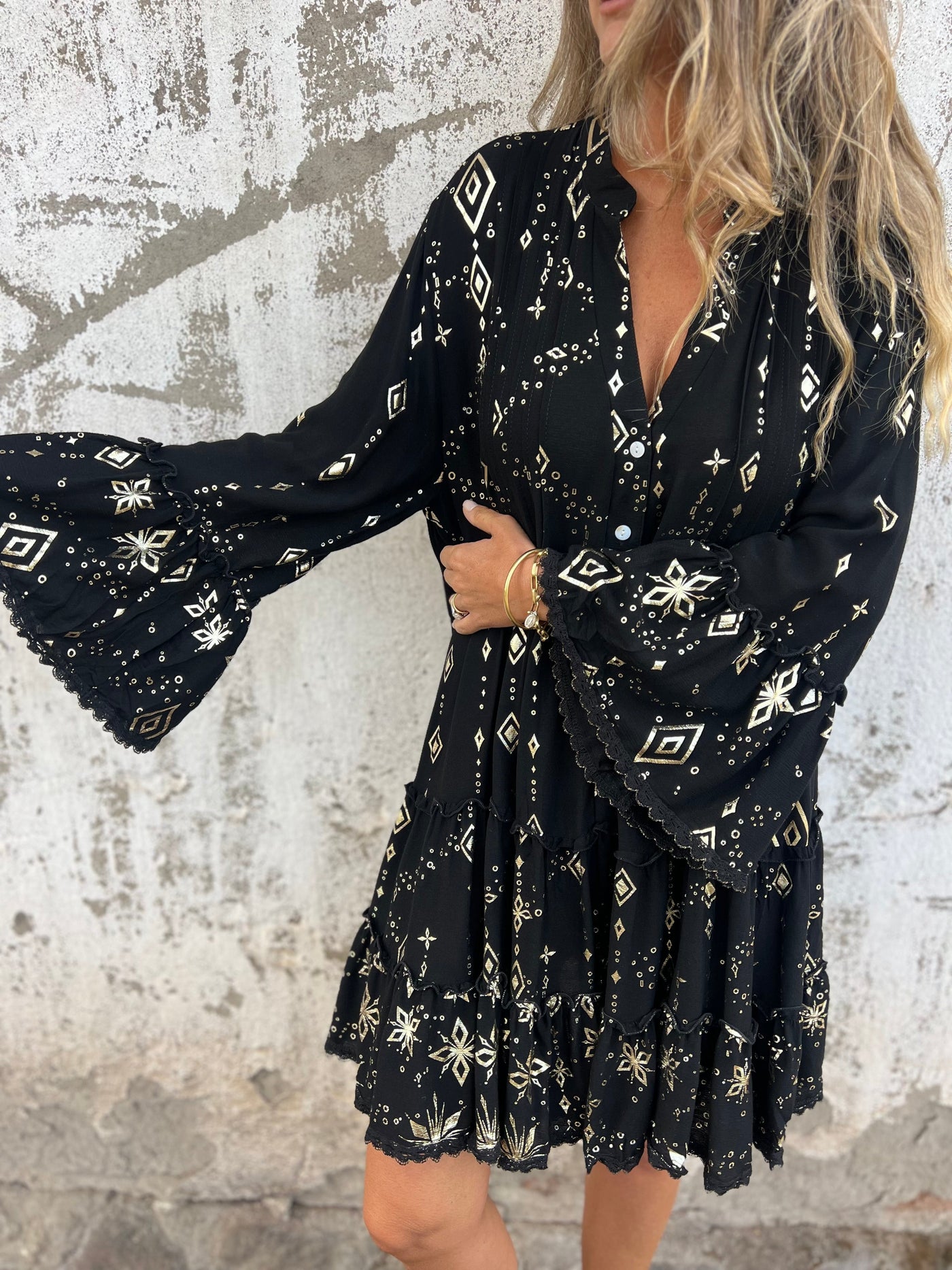 Luna® | Boho Metallic Shirt Dress