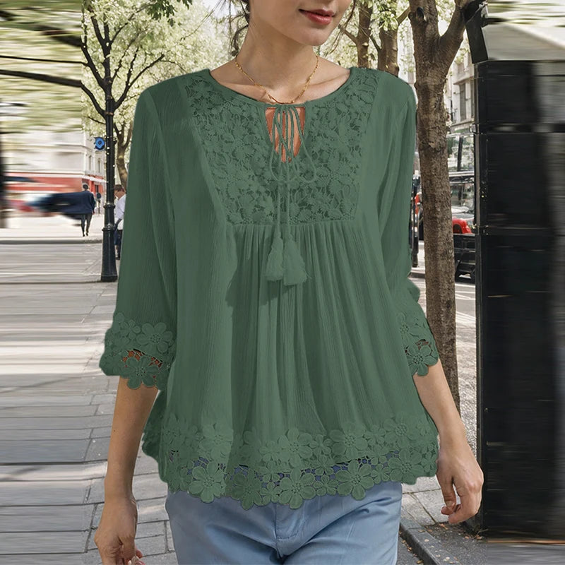 Mia® | Premium Embroidered Cotton-Linen Blouse