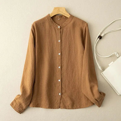 Lucy® | Long Sleeve Linen and Loose Fit Round Neck Shirt