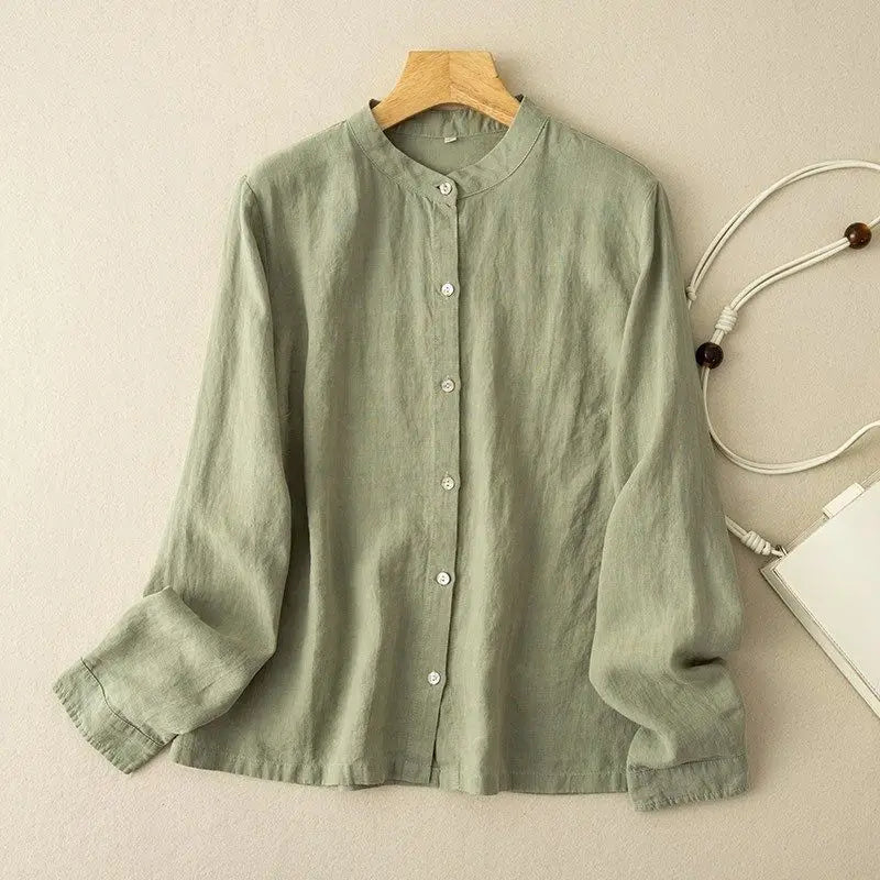 Lucy® | Long Sleeve Linen and Loose Fit Round Neck Shirt