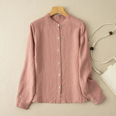 Lucy® | Long Sleeve Linen and Loose Fit Round Neck Shirt