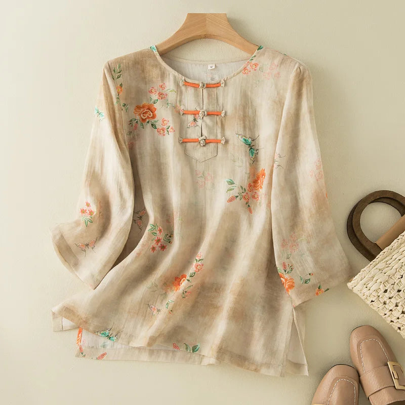 Amelia® | Premium Embroidered Cotton-Linen Blouse