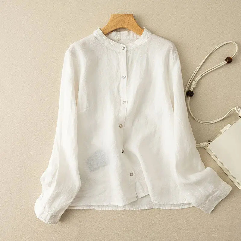 Lucy® | Long Sleeve Linen and Loose Fit Round Neck Shirt