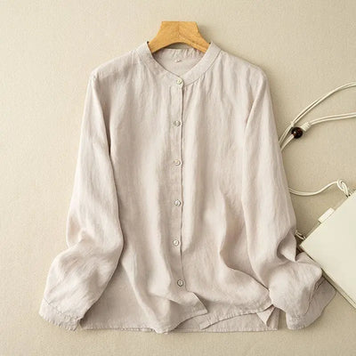 Lucy® | Long Sleeve Linen and Loose Fit Round Neck Shirt