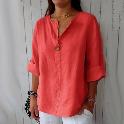 Mia® | Loose Summer Top with V-neck and Buttons