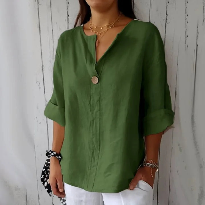 Mia® | Loose Summer Top with V-neck and Buttons