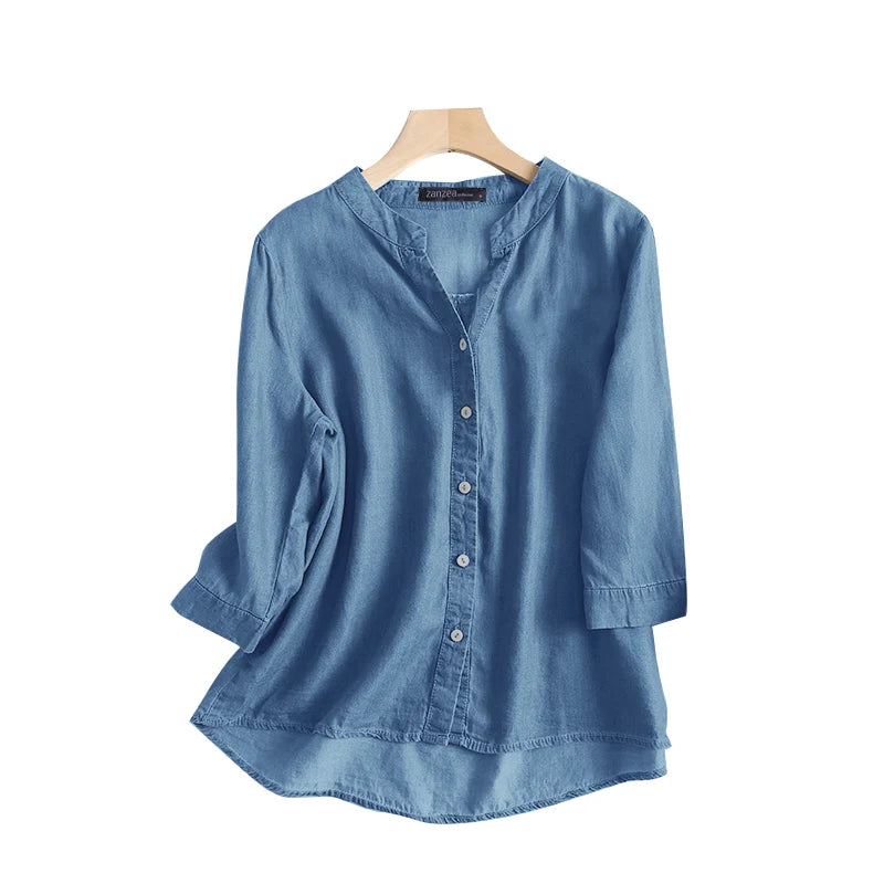 Olivia® | Denim Blue Fashion Blouses for Women