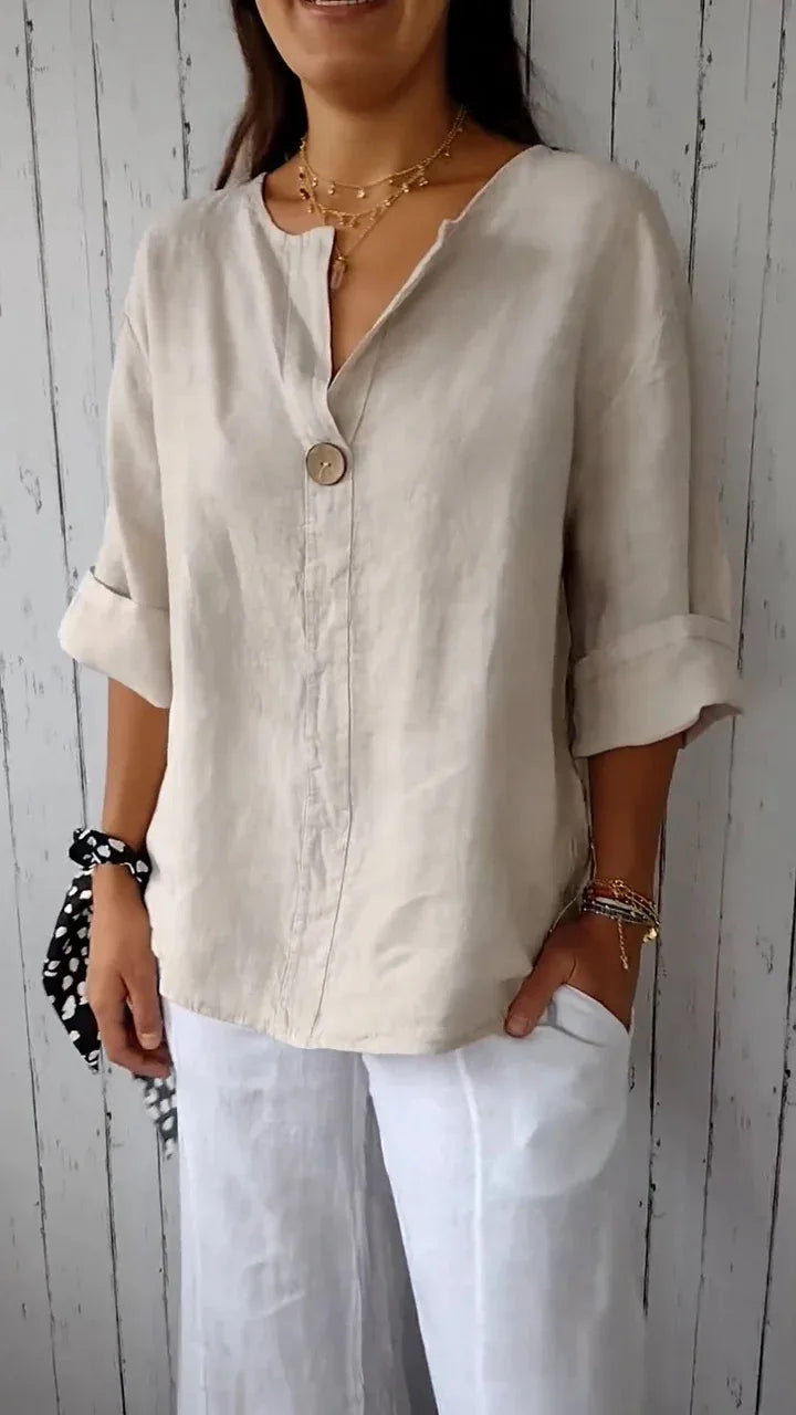 Mia® | Loose Summer Top with V-neck and Buttons