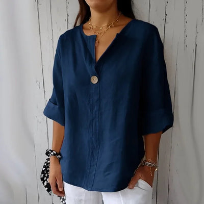 Mia® | Loose Summer Top with V-neck and Buttons