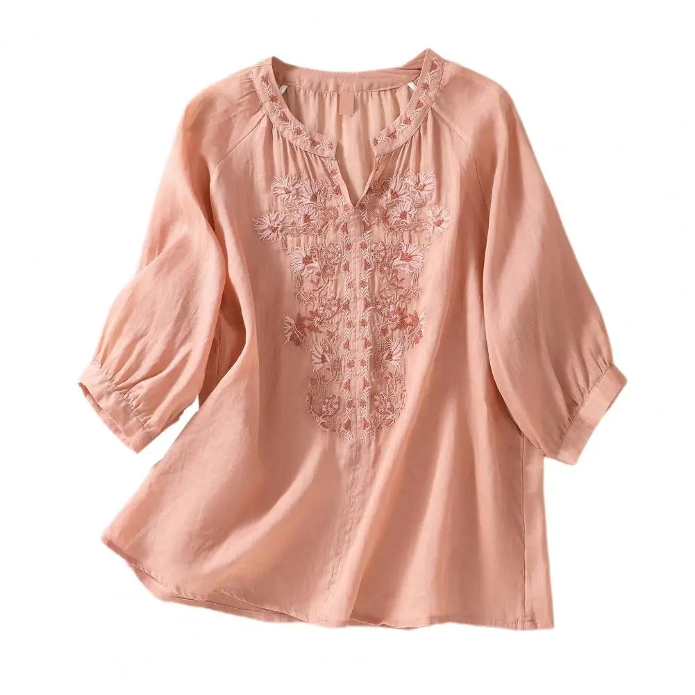 Charlotte® | Premium Embroidered Cotton-Linen Blouse