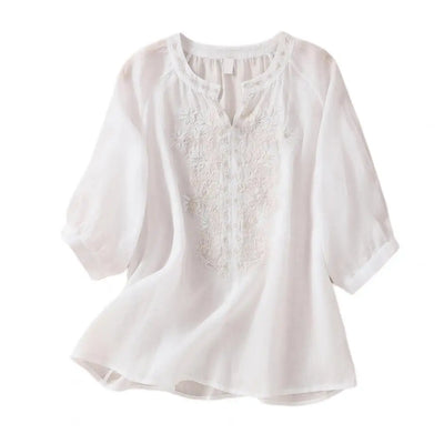 Charlotte® | Premium Embroidered Cotton-Linen Blouse