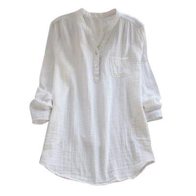 Ava® | Long Sleeve Linen Plus Size Boho Vintage V-neck Blouse