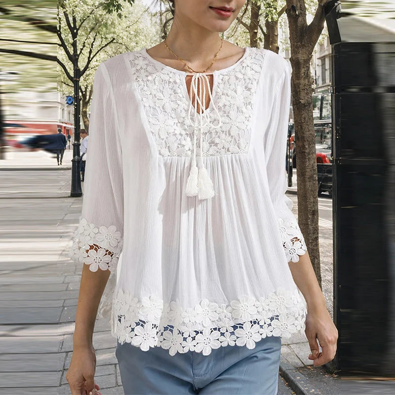 Mia® | Premium Embroidered Cotton-Linen Blouse