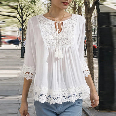 Mia® | Premium Embroidered Cotton-Linen Blouse