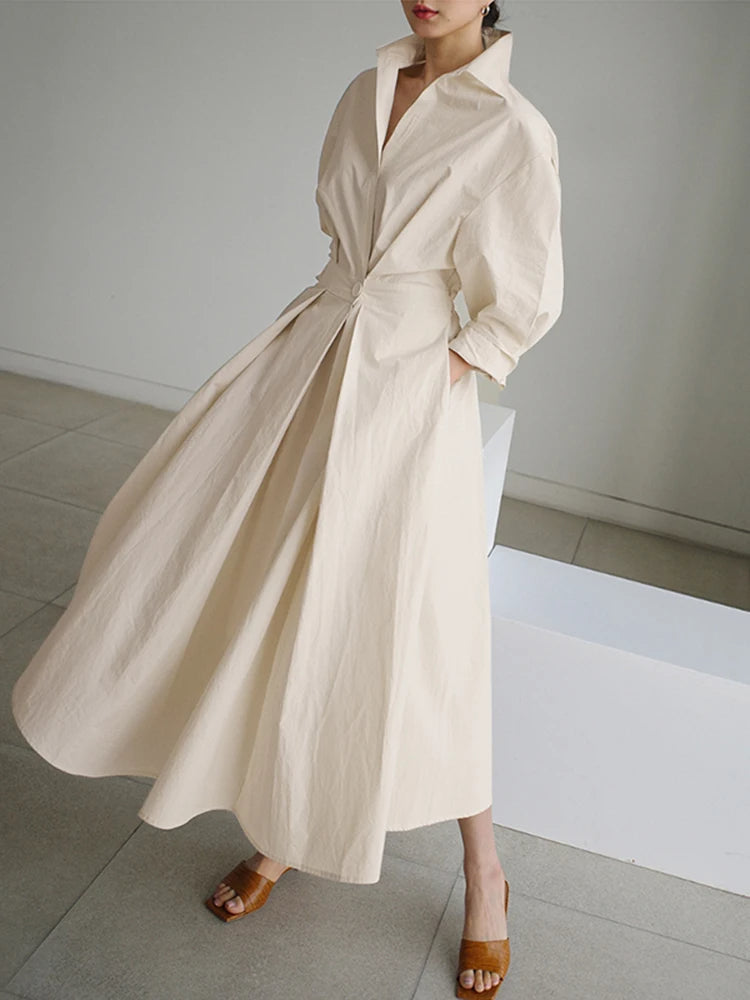 Astrid | Pocket Button Lapel Maxi Shirt Dress