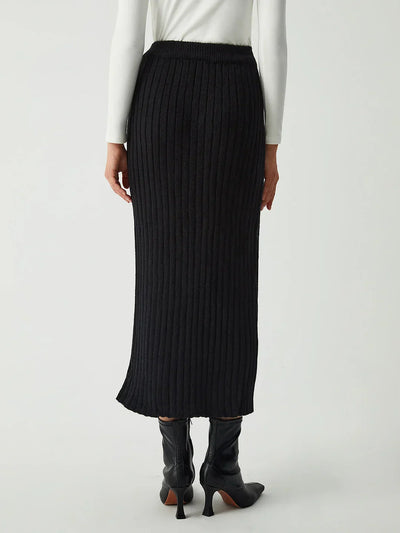 Sienna | Ribbed Knit Midi Slit Skirt