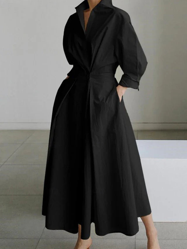 Astrid | Pocket Button Lapel Maxi Shirt Dress