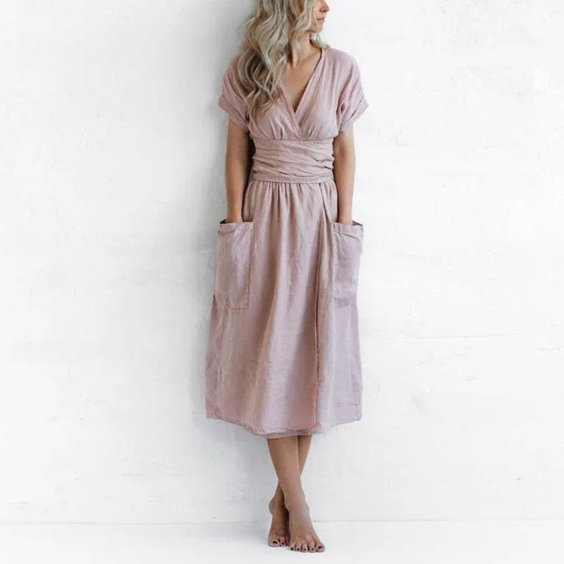 Ines | Solid Color Cotton Linen Strappy Dress