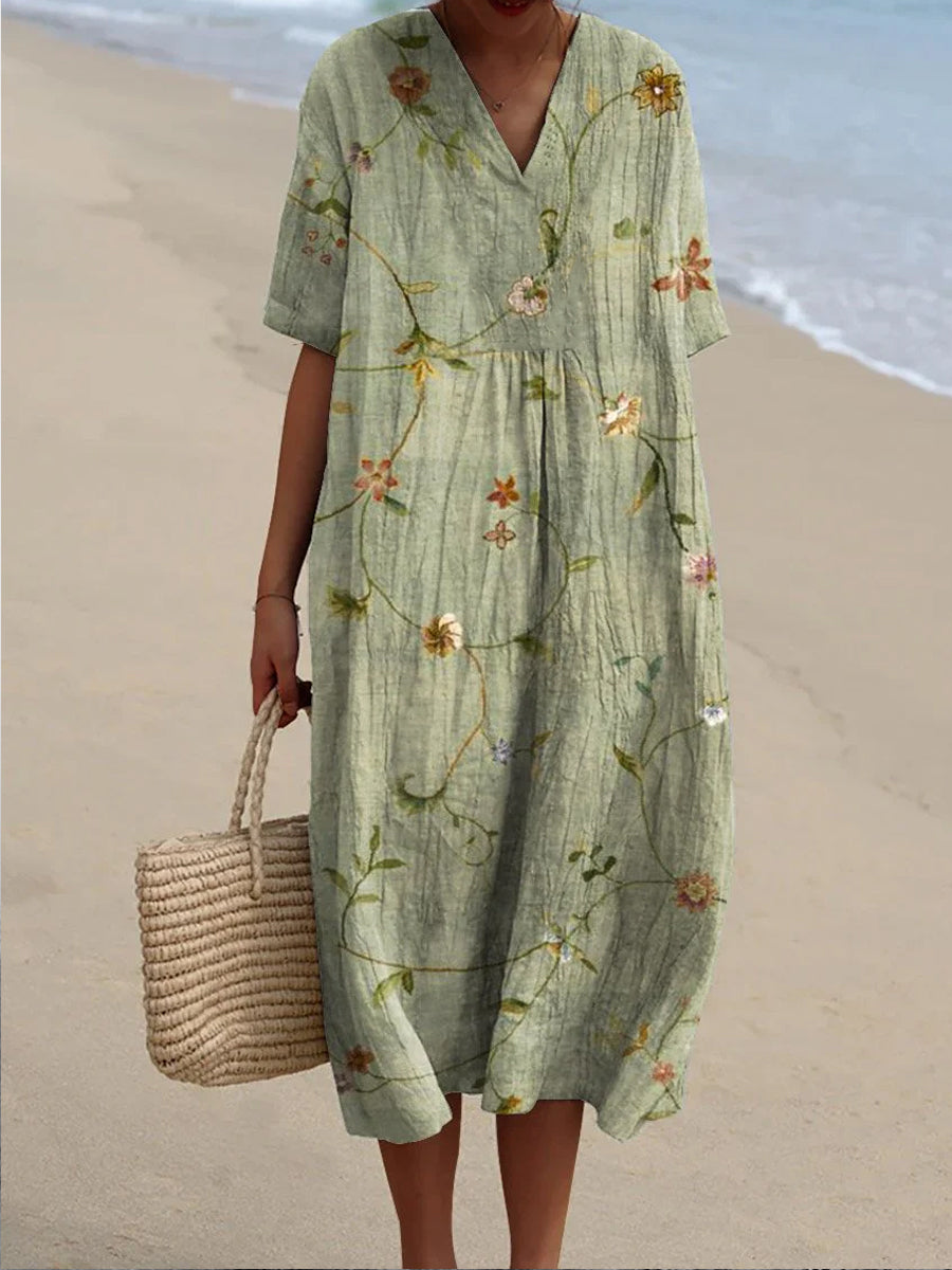 Zara® | Eco-Friendly Retro Linen Long Dress