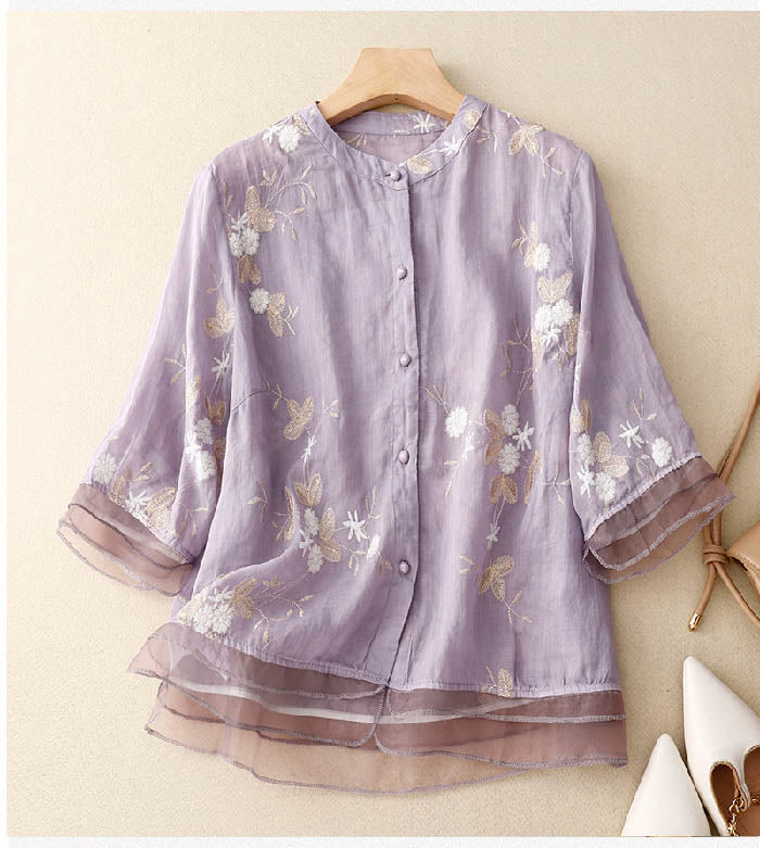 Eloise® | Premium Embroidered Cotton-Linen Blouse