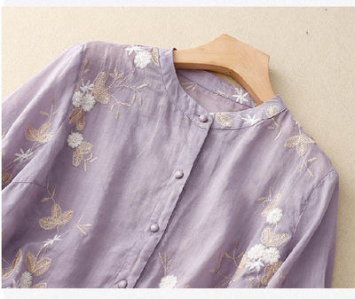 Eloise® | Premium Embroidered Cotton-Linen Blouse