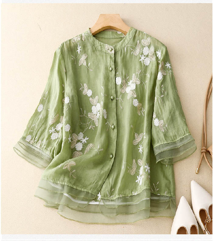 Eloise® | Premium Embroidered Cotton-Linen Blouse